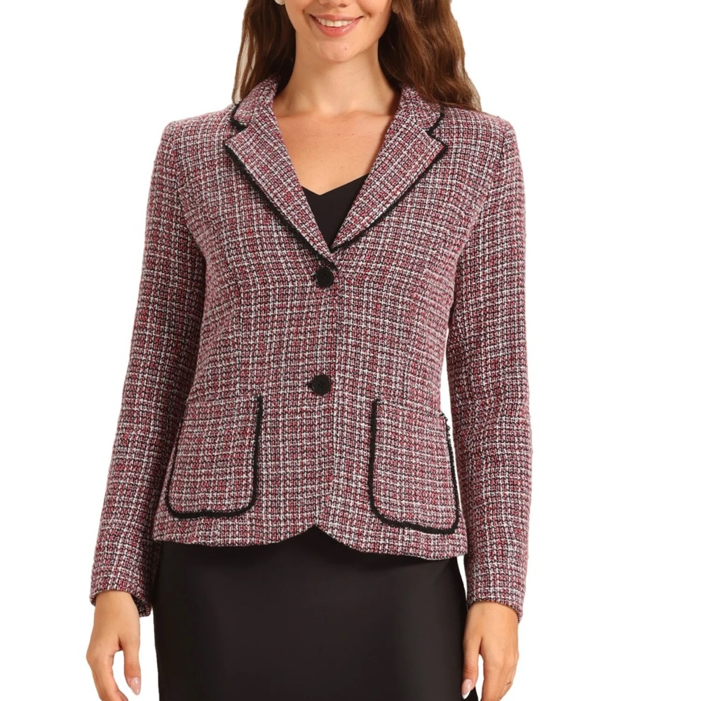 Allegra K Plaid Tweed Notched Lapel Button Long Sleeve Blazer Size XL NWT